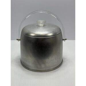 Vintage Kromex Aluminum Ice Bucket Clear Lucite Handle Atomic Mid Century Modern
